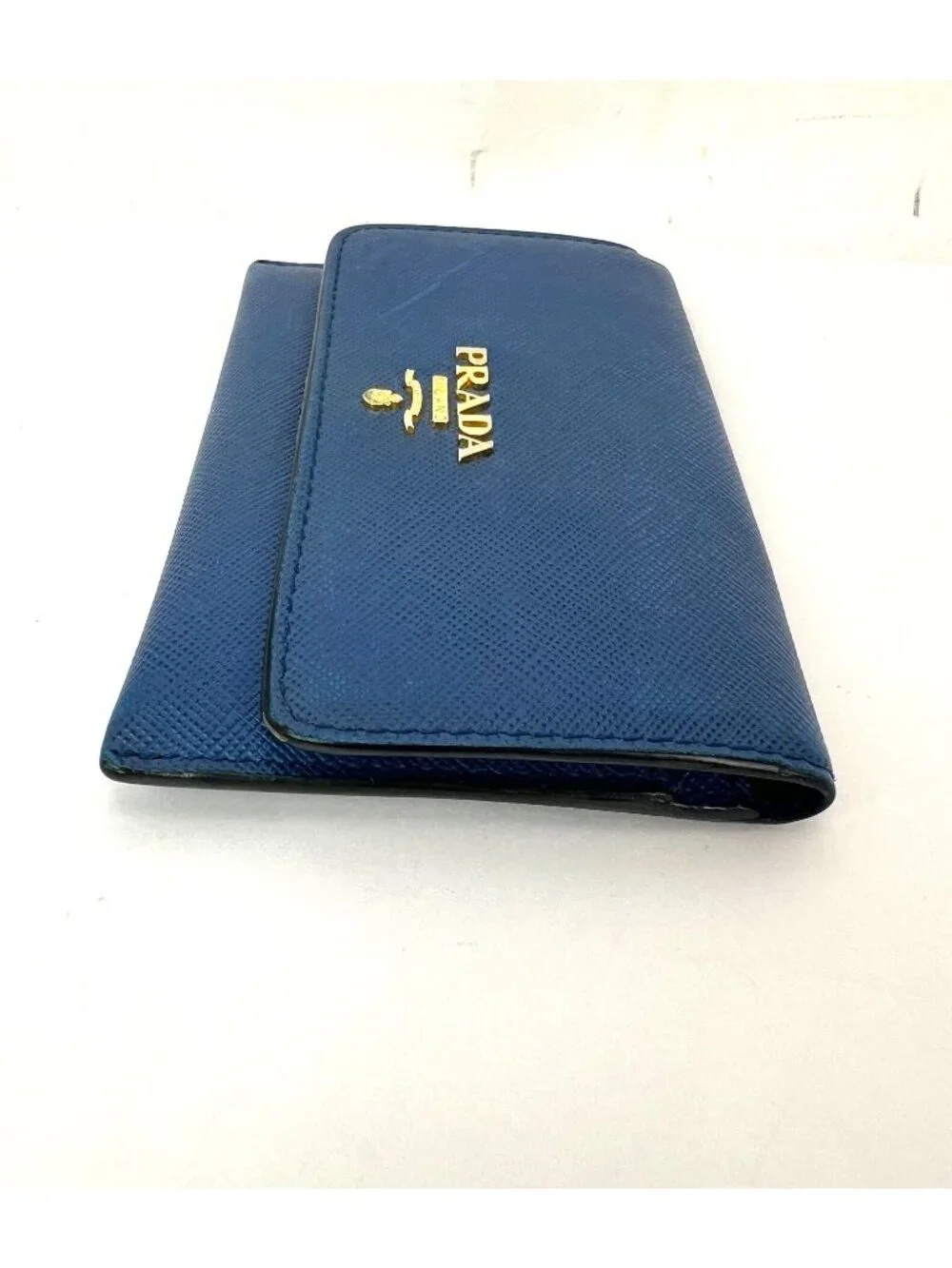 Prada Saffiano Leather Card Holder Blue